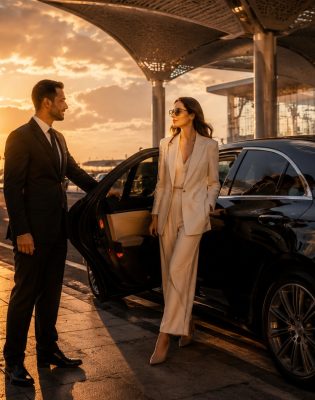 Chauffeur assisting a guest with private airport transfer